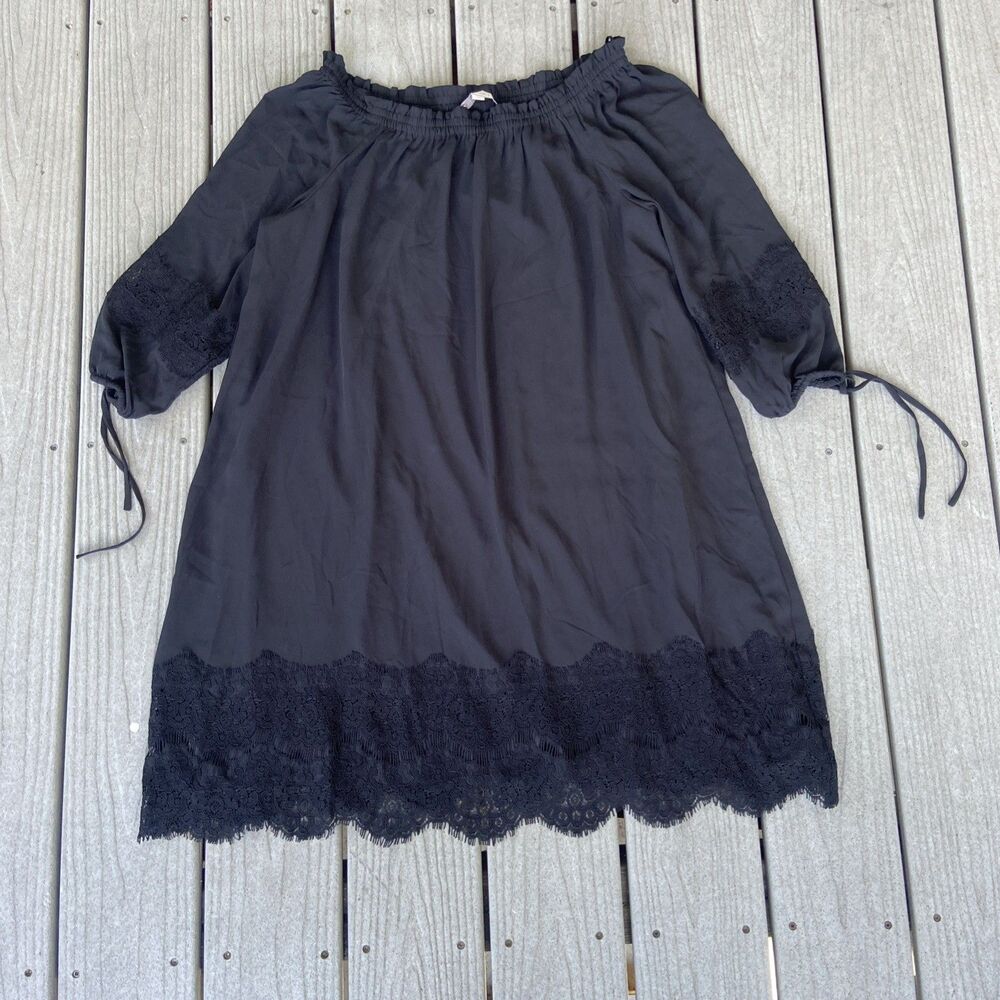 Ann Taylor Loft Black Lace Off The Shoulder Shift Tunic Dress Size L Casual